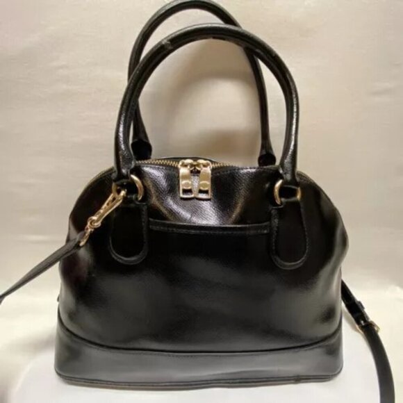Coach Cora F36703 Patent Crossgrain Leather Black Gold Convertible Shoulder Bag - Picture 9 of 16